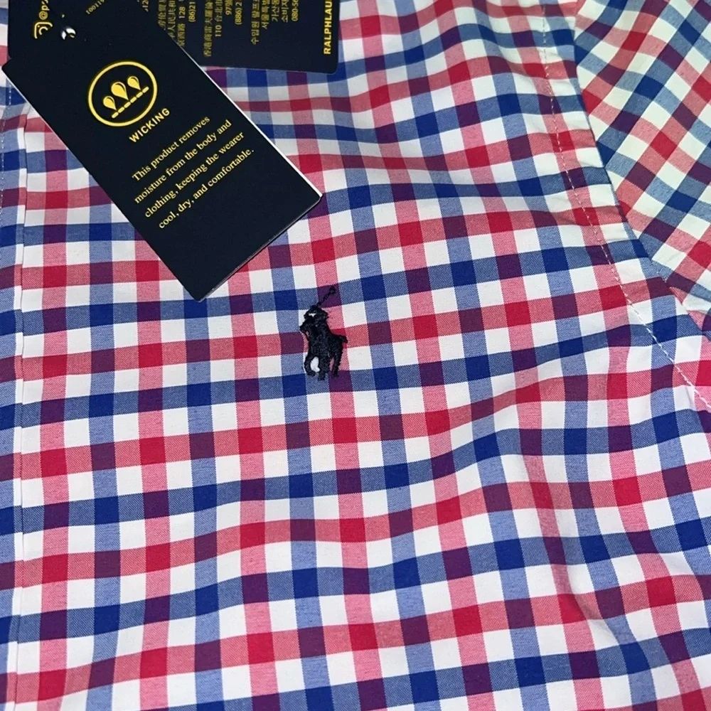 Ralph Lauren boys long sleeved performance Oxford shirt red & blue gingham M&L